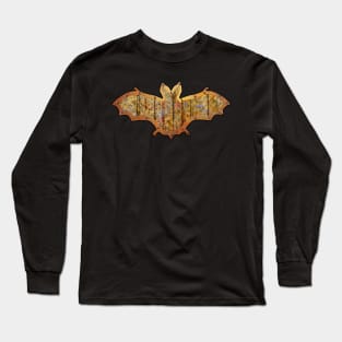 Battered Wooden Halloween Bat Decoration In A Retro Style Long Sleeve T-Shirt